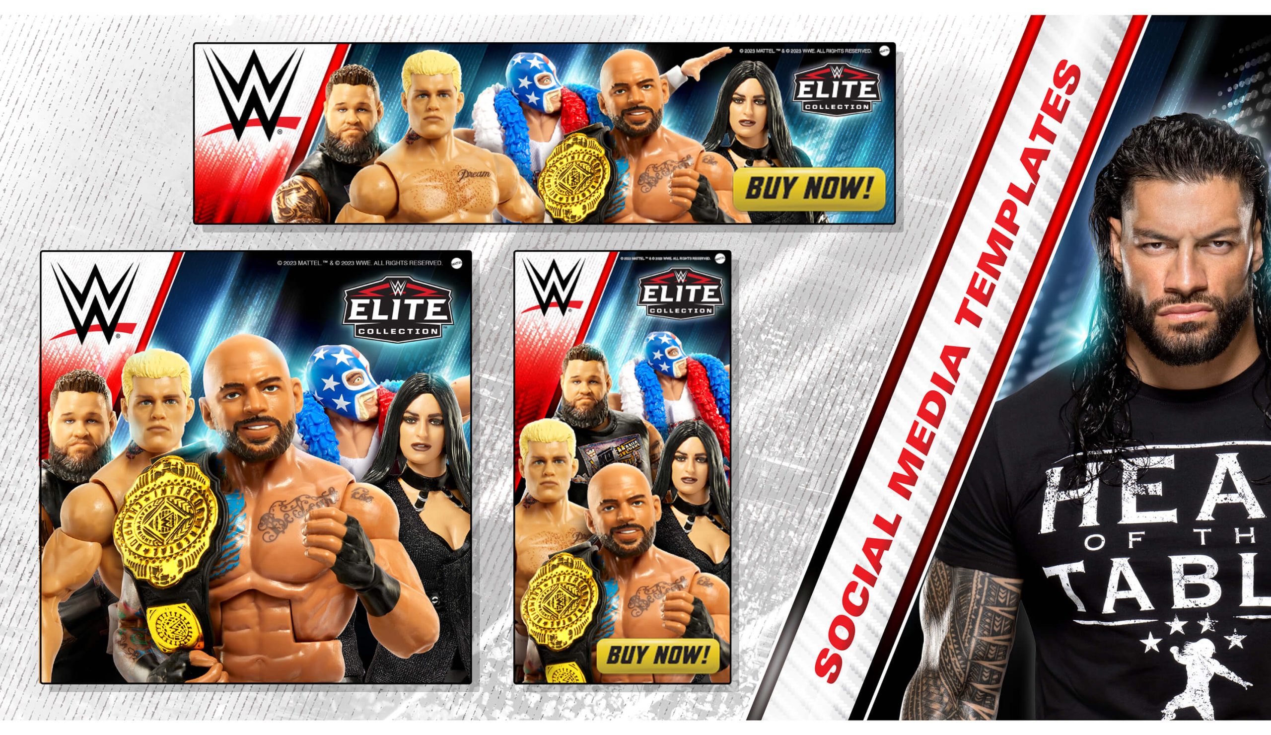 WWE Branding Packaging Style Guide : Social Media Templates featuring Roman Reigns and the WWE Superstars